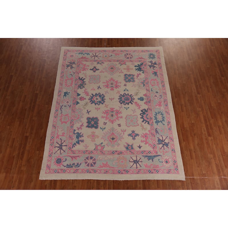 Hand Knotted Oriental 100% Wool Carpet Transitional All-Over Beige & Ivories Oushak Area Rug - 10' 6'' X 8' 4''