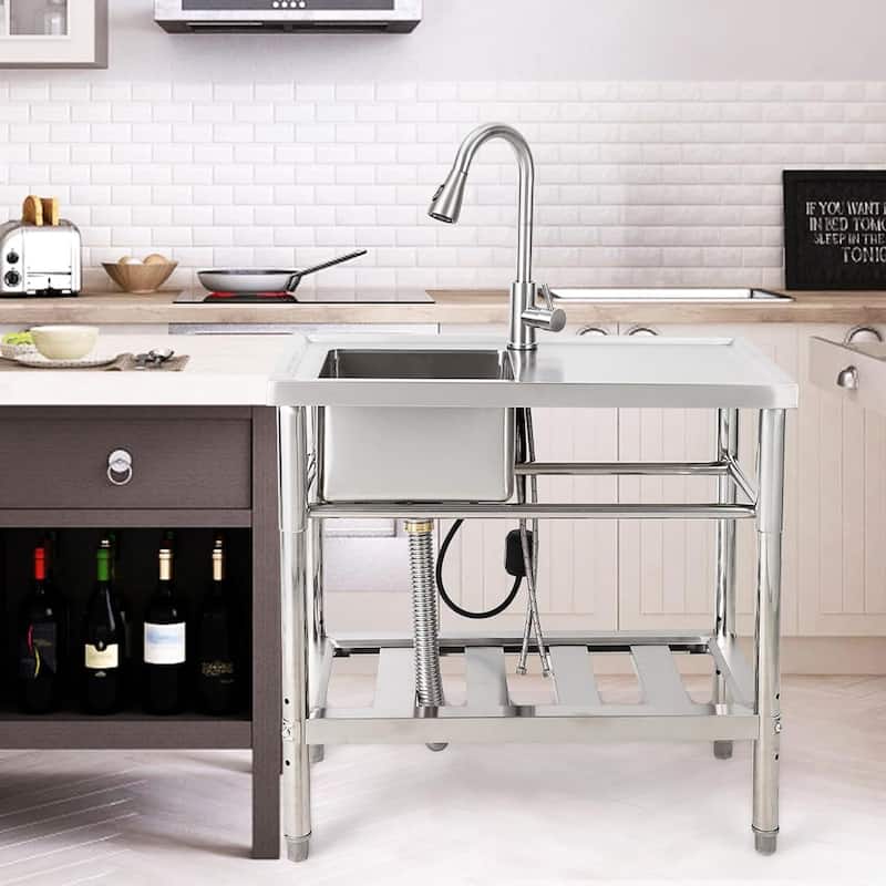 Freestanding Stainless Steel Single Bowl Sink for Garage, Kitchen