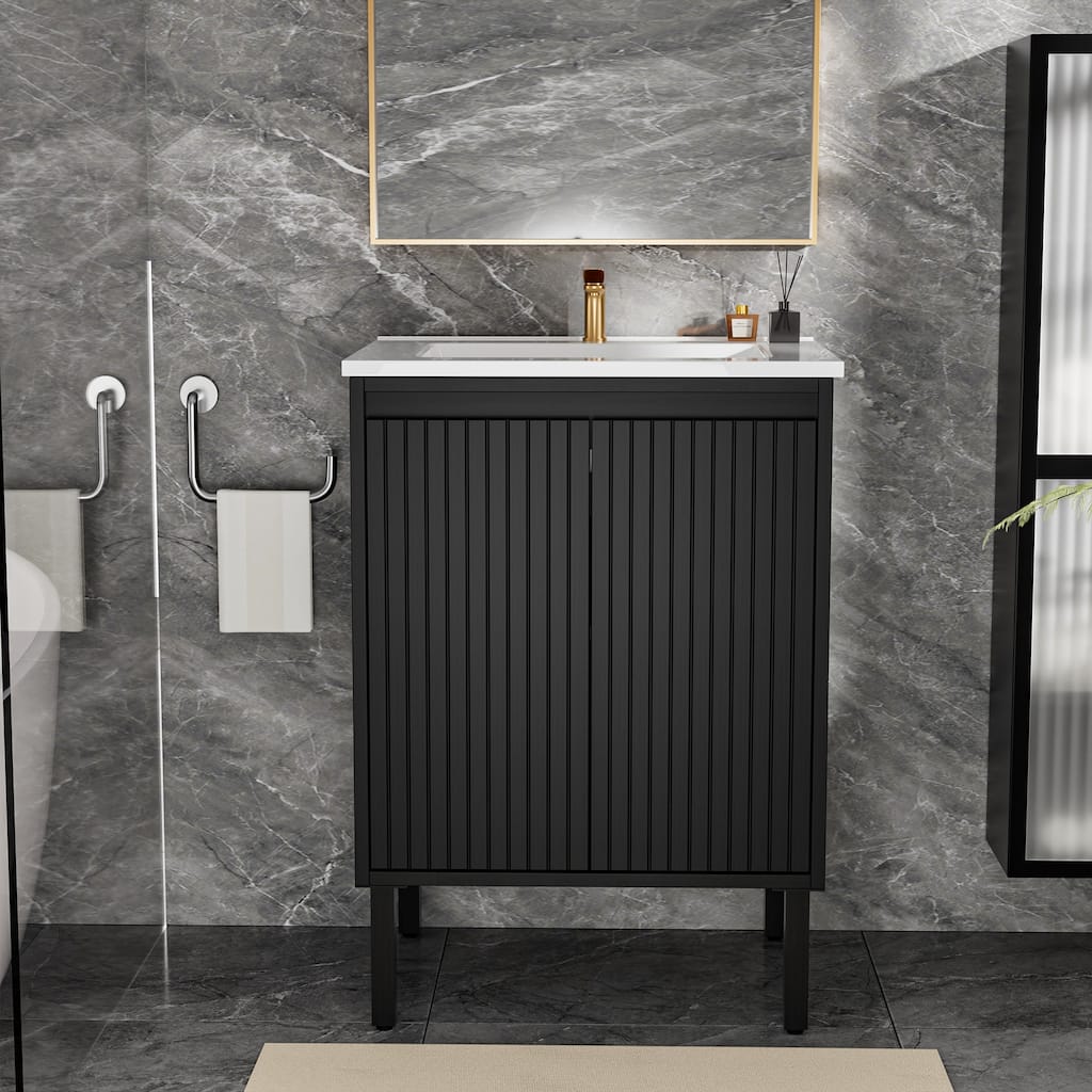 GDFStudio - Niall Modern Mid-Century Freestanding Bathroom Vanity with Soft Close Doors & Large Storage Spaces, WITHOUT Sink