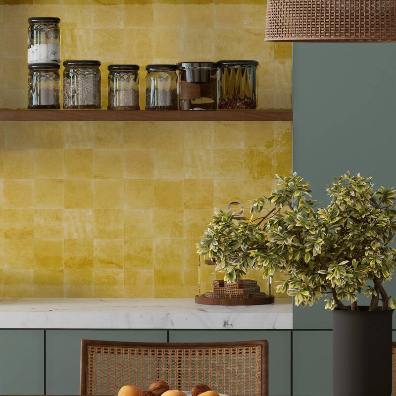 Merola Tile Menorca Lemon 4" x 4" Ceramic Wall Tile
