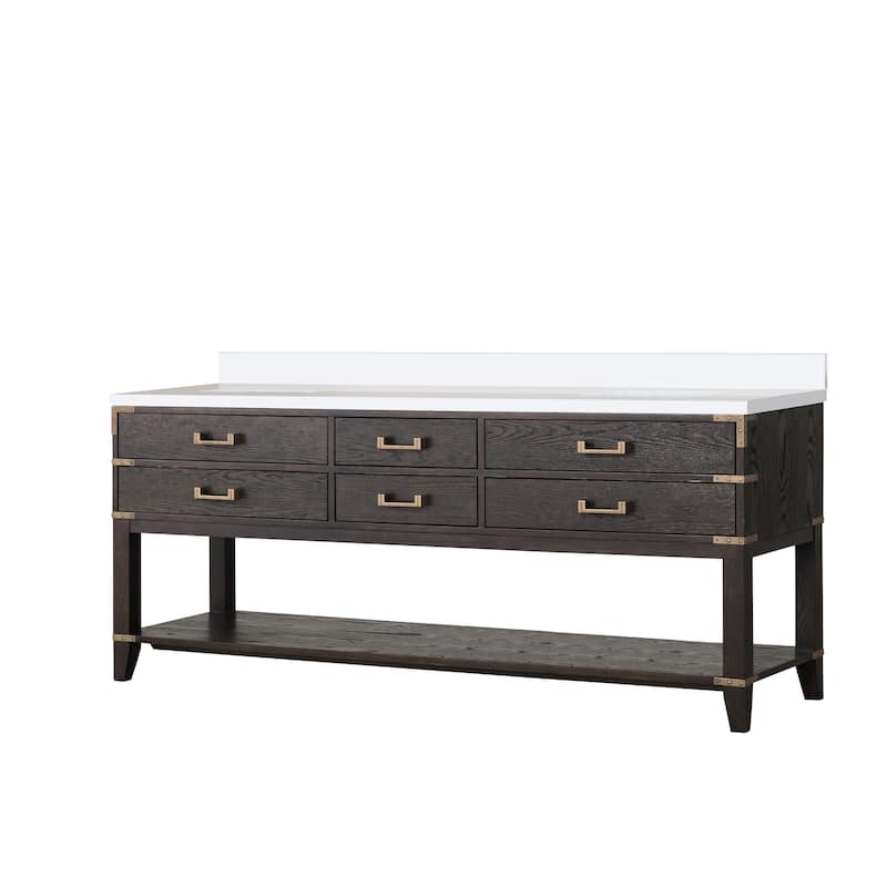 Norwalk 60 in W x 22 in D Black Oak Double Bath Vanity and White Quartz Top