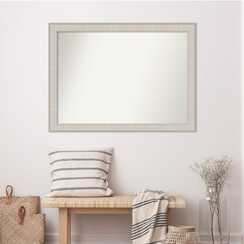Cottage White Silver Non-Beveled Wood Framed Wall Mirror - Cottage White Silver