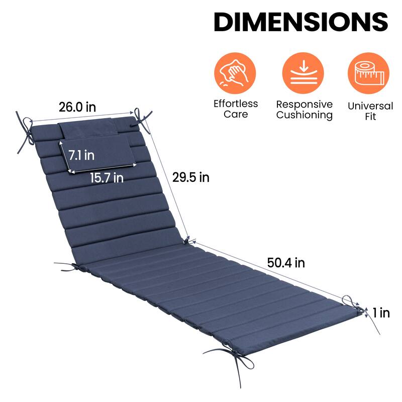 Pellebant Outdoor Chaise Lounge Cushions Patio Lounger Pad with Straps
