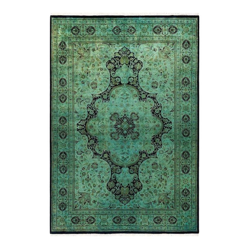Overton Hand Knotted Wool Vintage Inspired Modern Contemporary Overdyed Green Area Rug - 6' 0" x 8' 9"