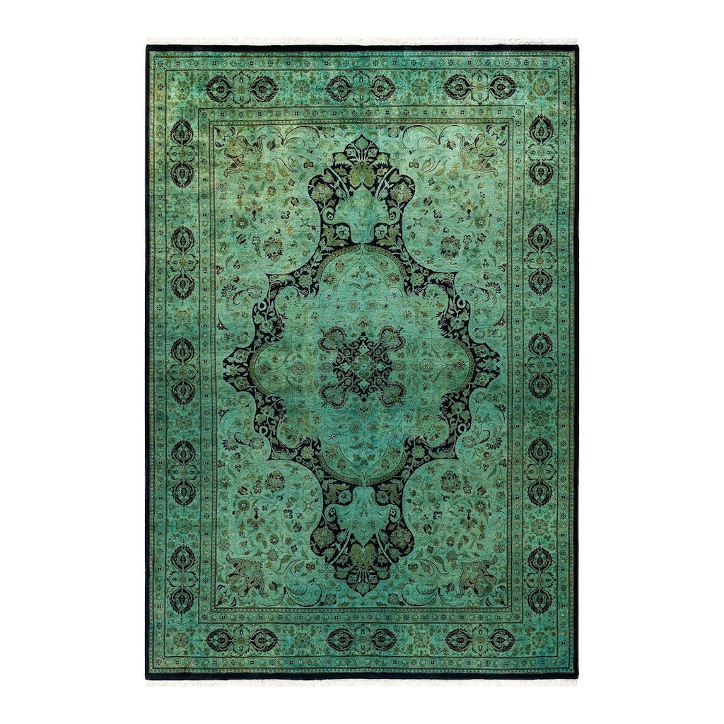 Overton Hand Knotted Wool Vintage Inspired Modern Contemporary Overdyed Green Area Rug - 6' 0" x 8' 9"