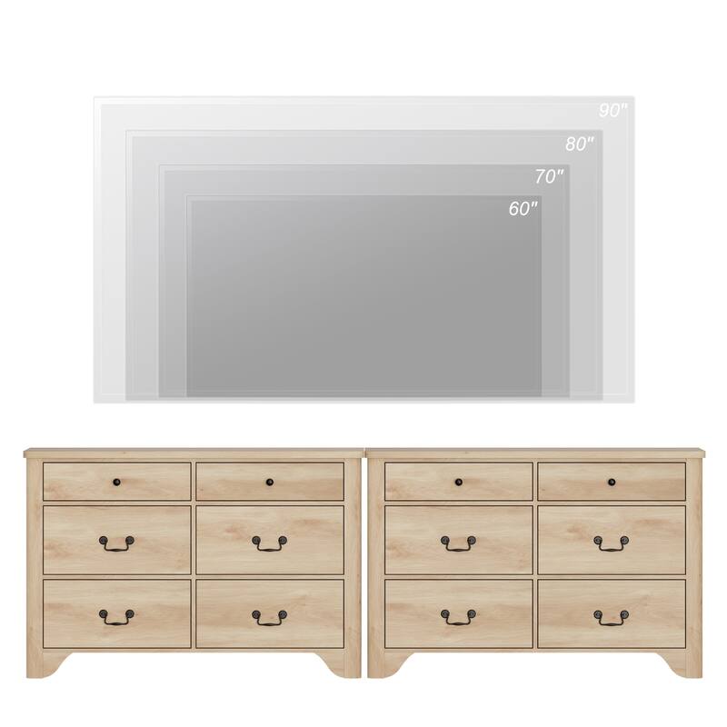 WAMPAT Farmhouse Dresser TV Stand with 12 Drawers for TVs up to 90 Inch, 94.5" W Wood Entertainment Center with Storage