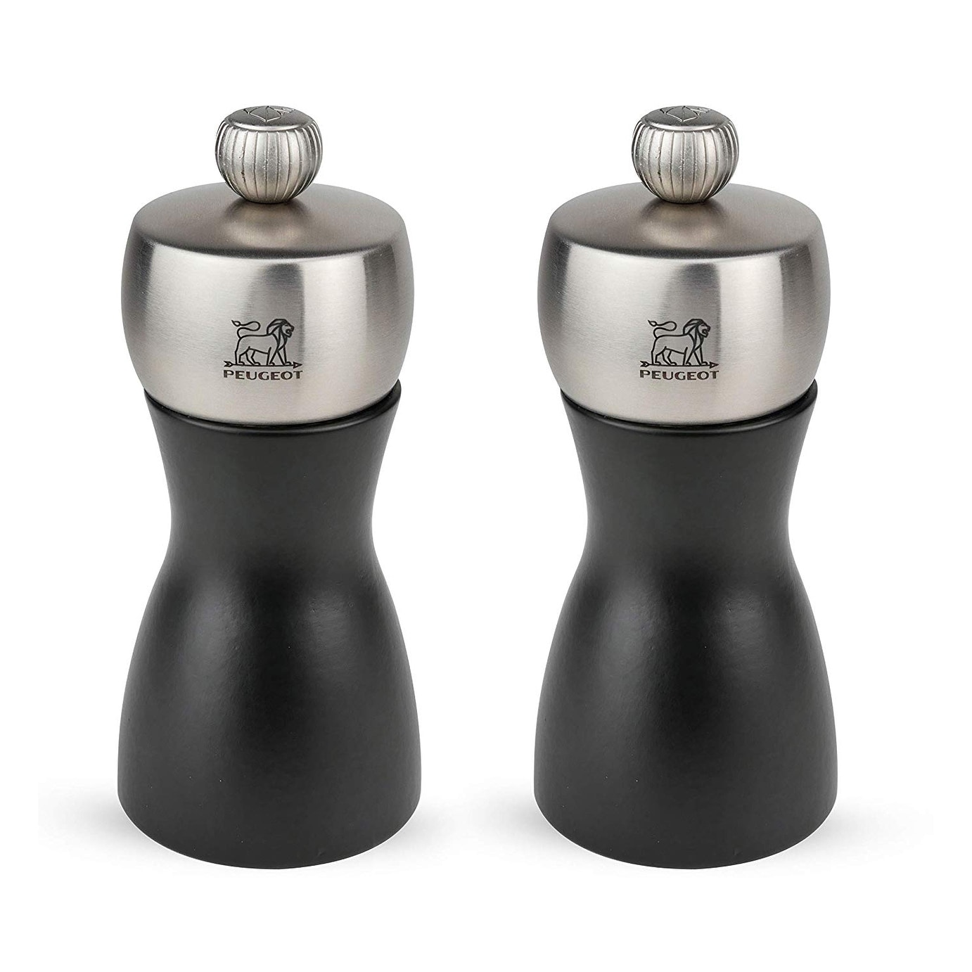 Peugeot Fidji Stainless Steel Salt and Pepper Mill Set, 12cm/4.75-Inch, Black Matte - Black Matte