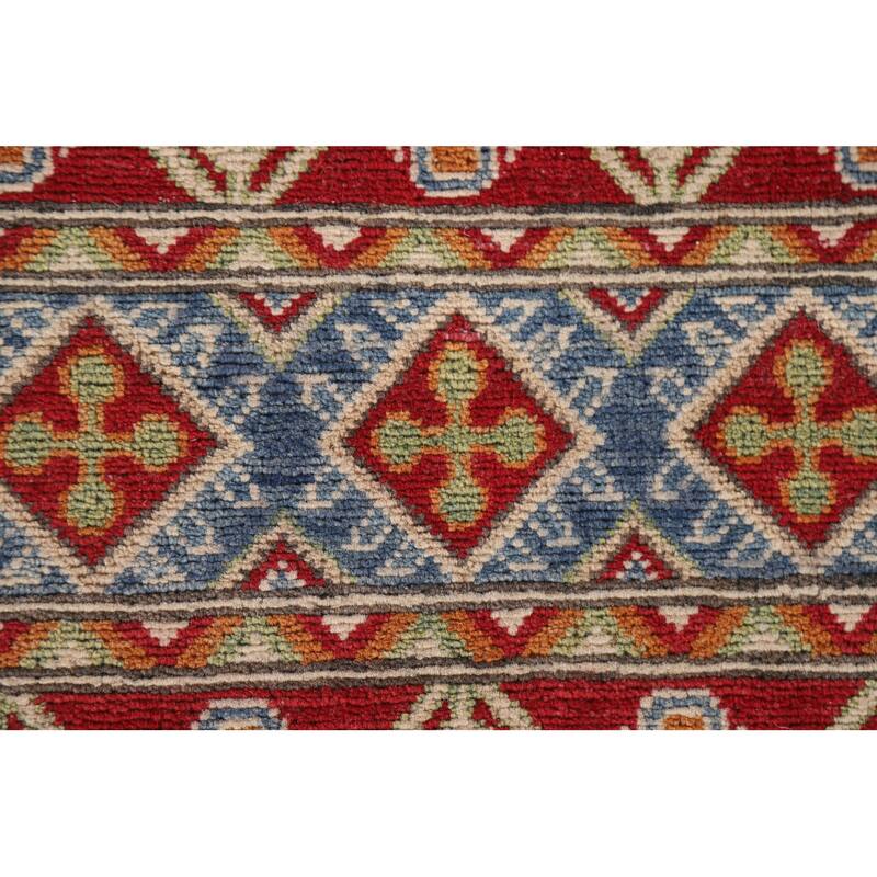 Hand Knotted Oriental 100% Wool Carpet Traditional All-Over Multi-Colored Kazak Runner Rug - 13' 11'' X 2' 6''
