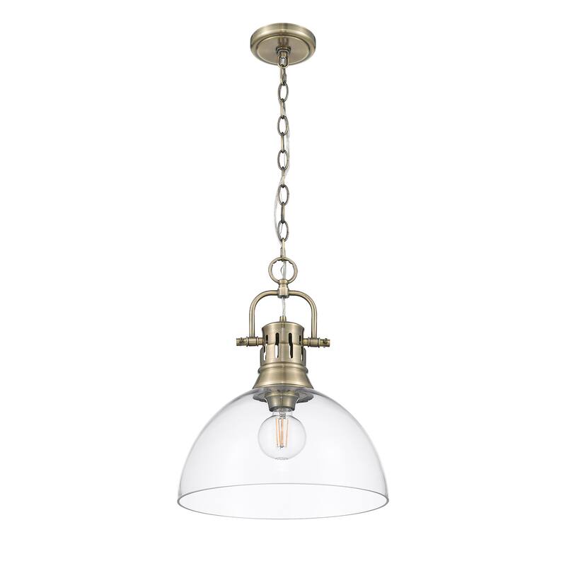Yep by Golden Lighting Duncan 1-light 14in chain hung Pendant in Aged Brass and Clear Glass