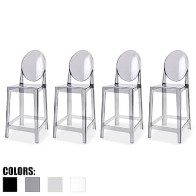 Set of 4 Smoke Modern 25" Seat Bar Stool Counter Height With Backs Plastic Chairs For Home Restaurant Office