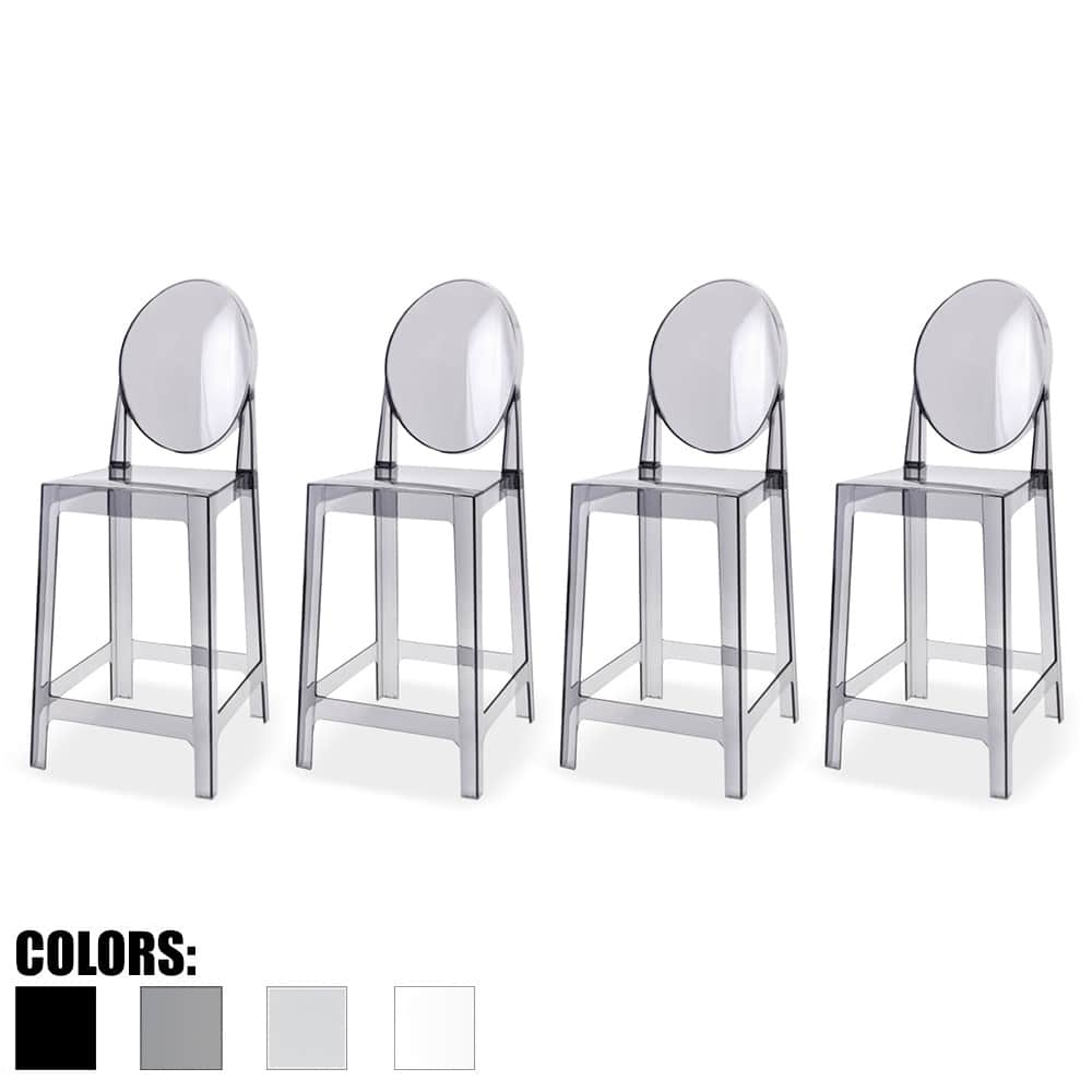 Set of 4 Smoke Modern 25" Seat Bar Stool Counter Height With Backs Plastic Chairs For Home Restaurant Office