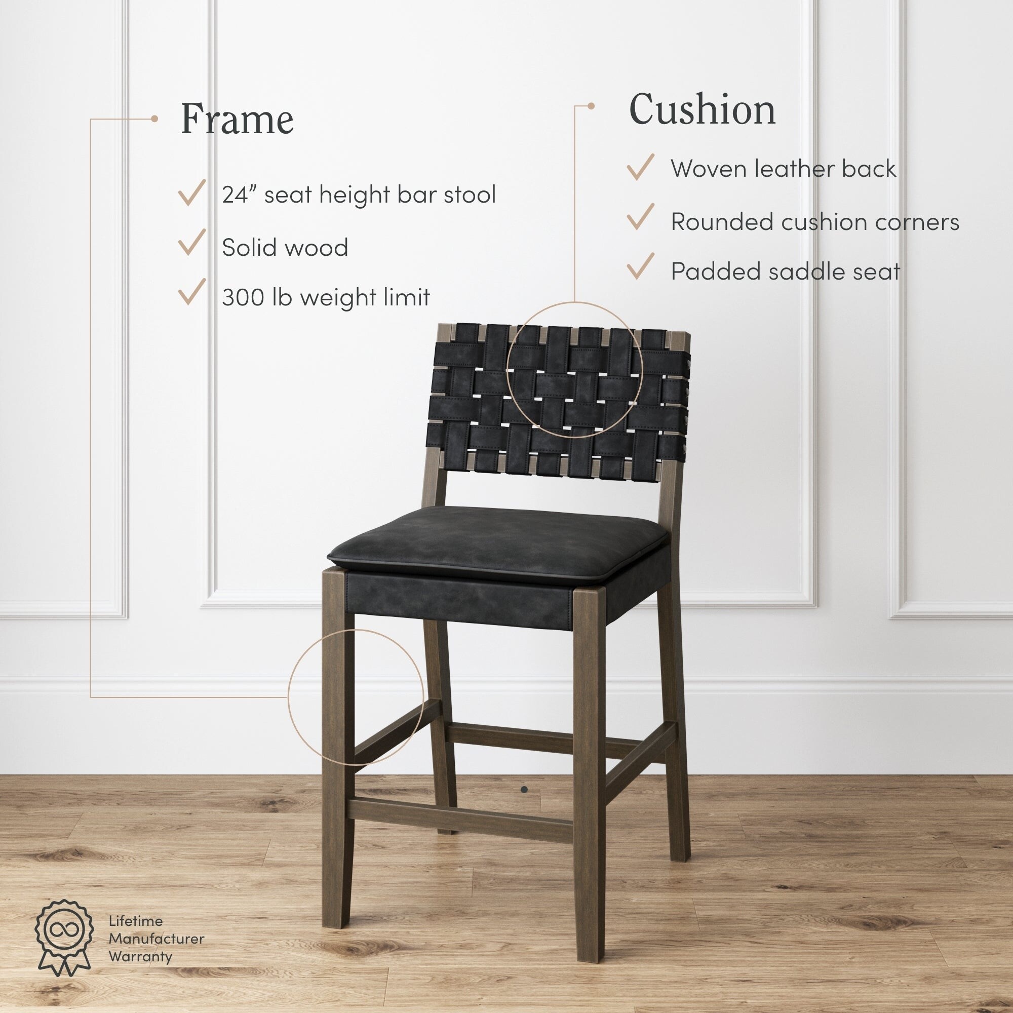 Nathan James Cohen Faux Leather Counter or Bar Height Stool Solid