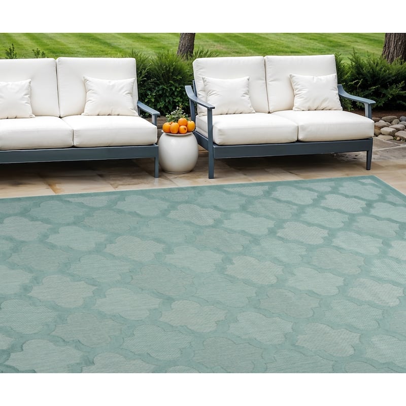 HomeRoots Contemporary Rectangle Outdoor Rug - 9' X 12' - Blue - 9' X 12'