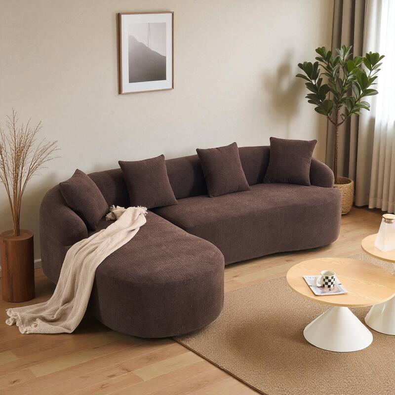 98.8" Boneless L-Shaped Sectional Sofa with Curved Chaise, Modular Chenille Compression Couch with 30D Foam for Living Room - Brown