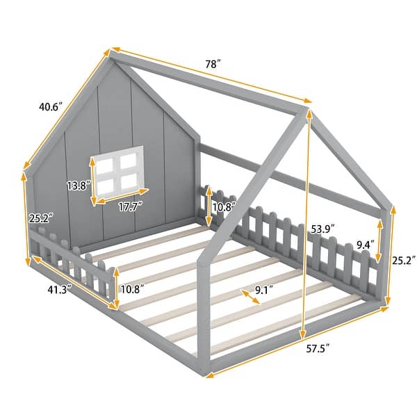 Full Size Creativity House Wood Bed with Window and Fence