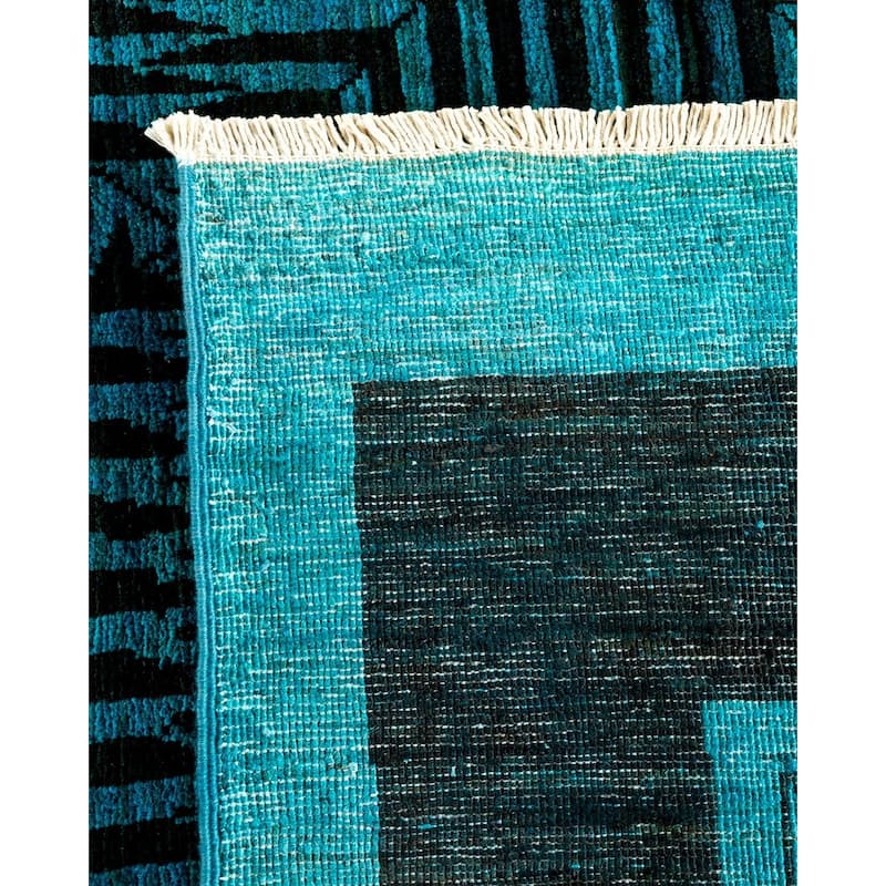 Overton Hand Knotted Wool Vintage Inspired Modern Contemporary Overdyed Blue Area Rug - 7' 10" x 10' 1"