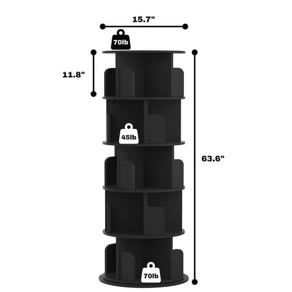dimension image slide 4 of 8, 4/5 Tiers Round Rotating Bookcase, Revolving Floor Standing Bookshelf Corner Organizer Display