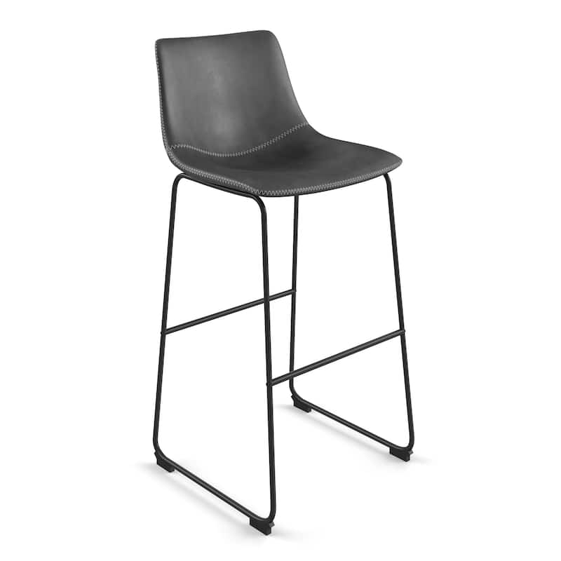 Petra Bar Height Stools (Set of 2) - Grey Vegan Leather / Black