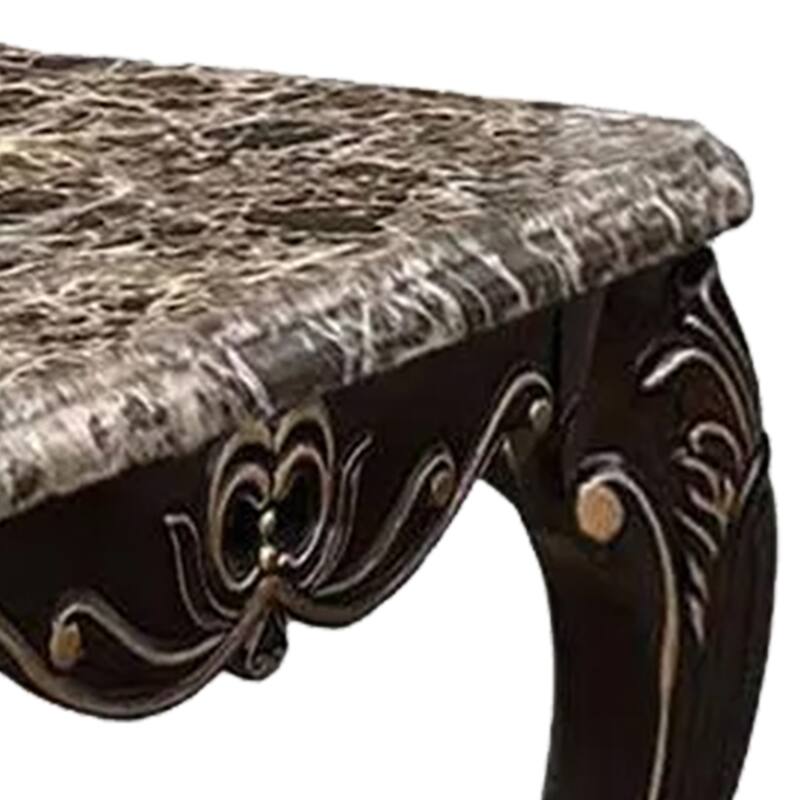 Miz Side End Table, 28 Inch, Carved Cabriole Legs, Champagne Silver