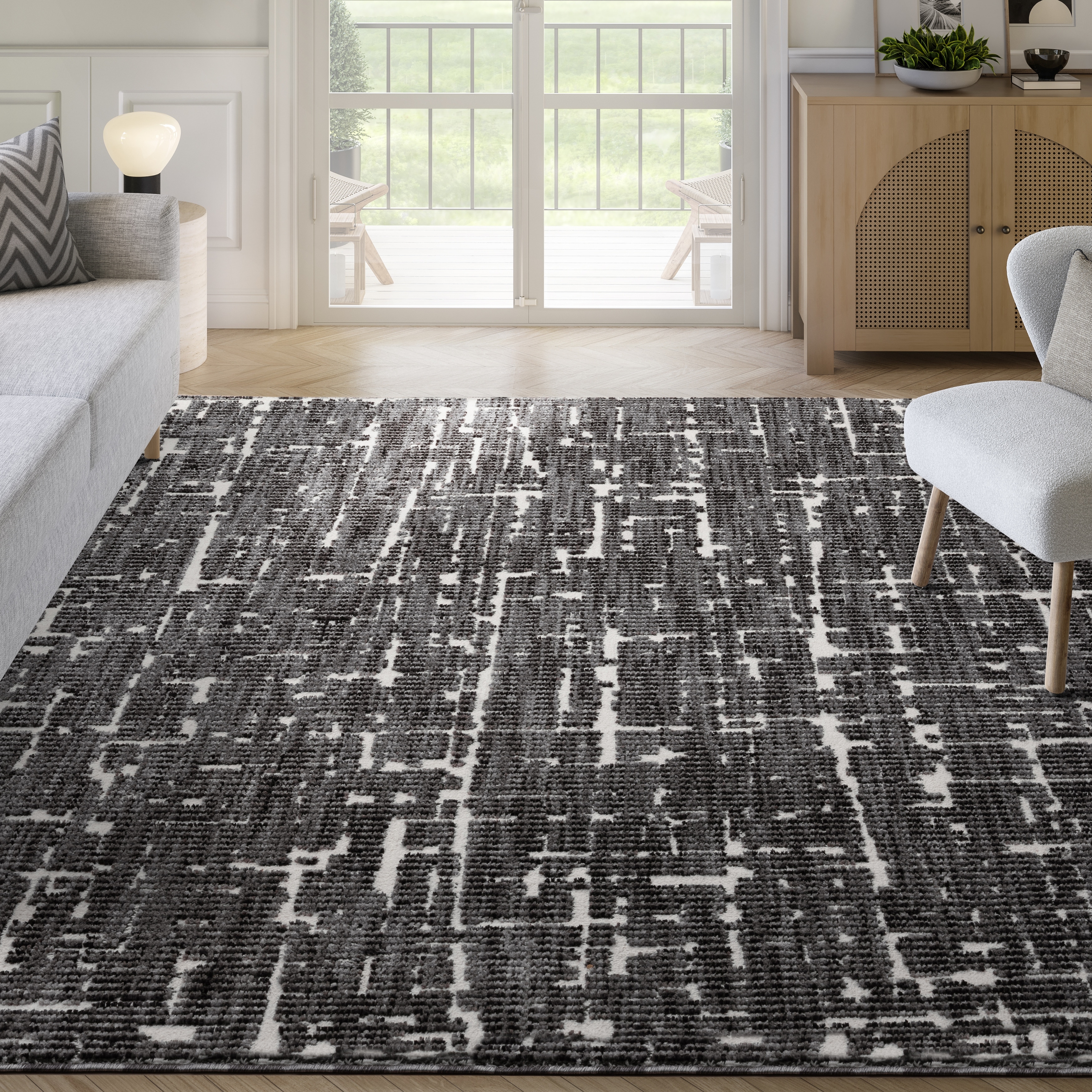 Abani Rugs BUR100A Burke Modern Abstract Black Ivory Area Rug