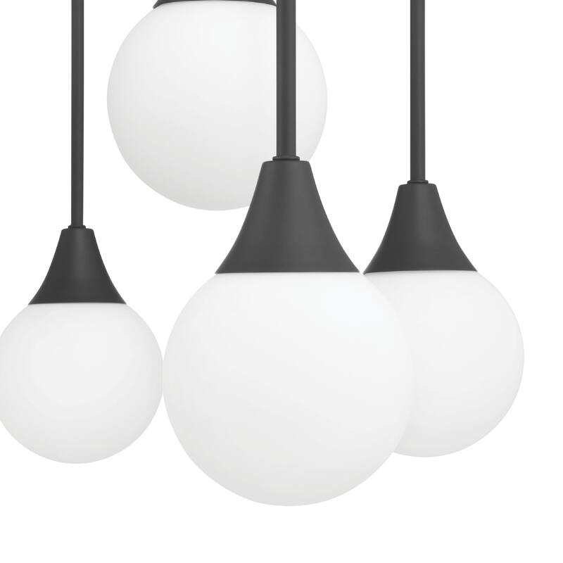 Hunter Valadon Matte Black with Cased White Glass 9-Light Chandelier - Dining, Living, Entry, Kitchen - Contemporary