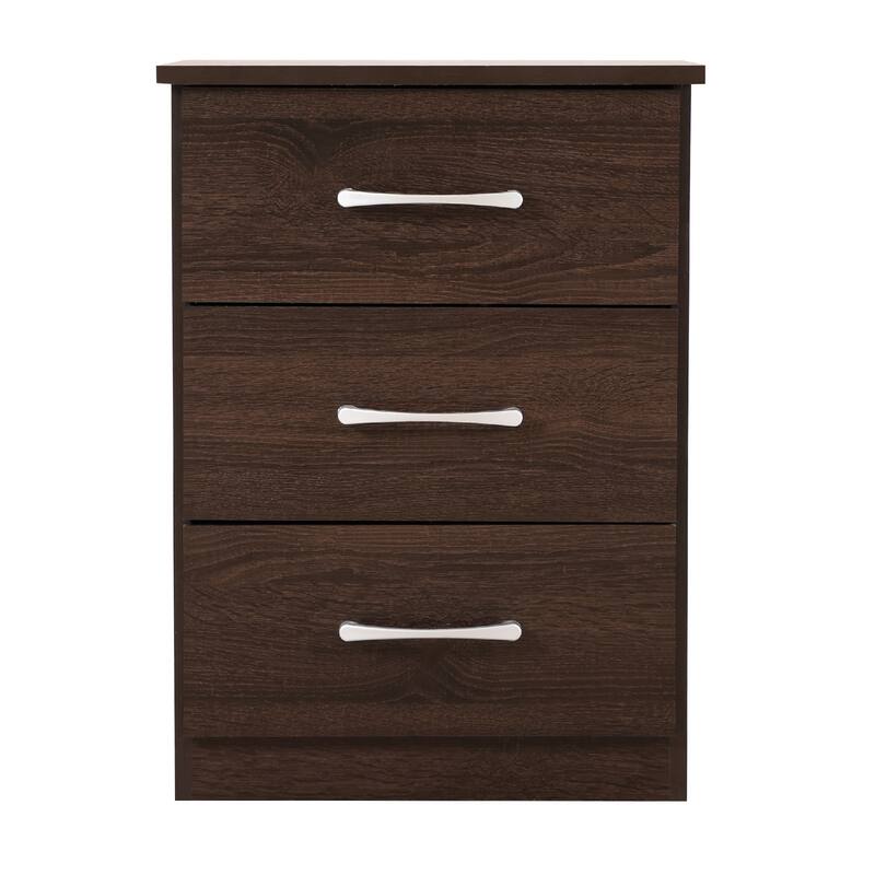3-Drawer Wooden Rectangular Nightstand - 24" - Brown