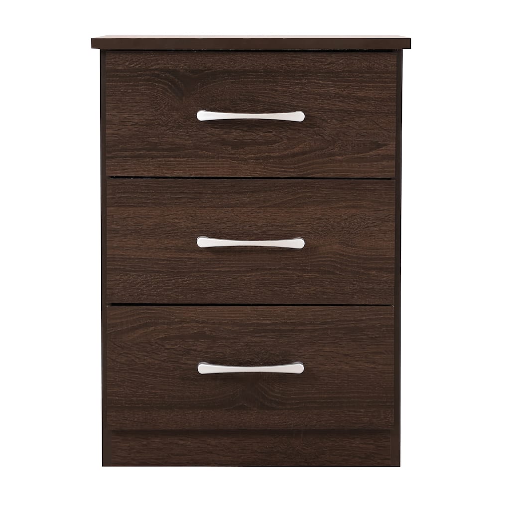 3-Drawer Wooden Rectangular Nightstand - 24" - Brown