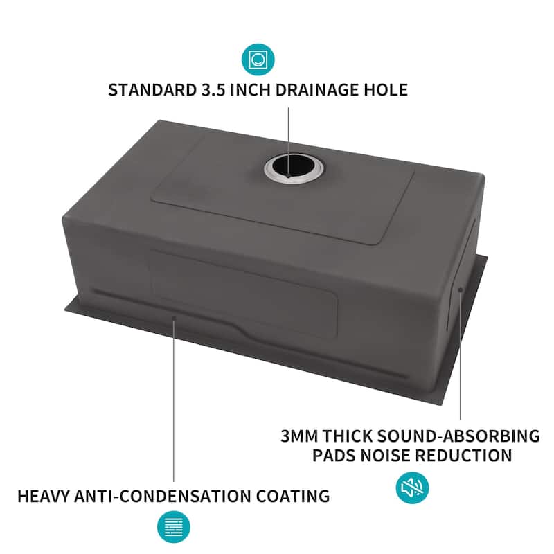 33 in. Undermount Single Bowl 16 Gauge Brushed Nickel Stainless Steel Kitchen Sink Basin - 33" x 19" x 10"
