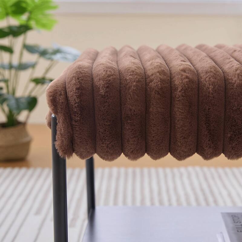 ​Upholstered Storage Ottoman - Open Shelf & Faux Fur Top