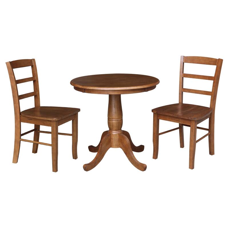 30" Round Pedestal Dining Table with 2 Madrid Ladderback Chairs - 3 Piece Dining Set