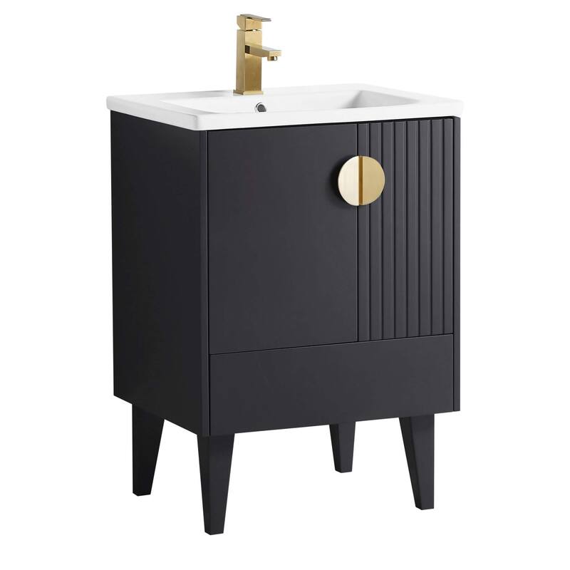Fine Furniture Venezian Collection Single Bathroom Vanity Set - 24 Inch - Black - Satin Brass