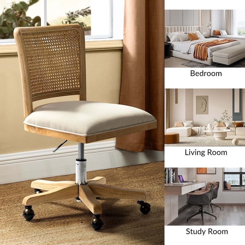 Calcutta Modern Rattan Back Task Chair Office chair with Solid Wood Legs by HULALA HOME