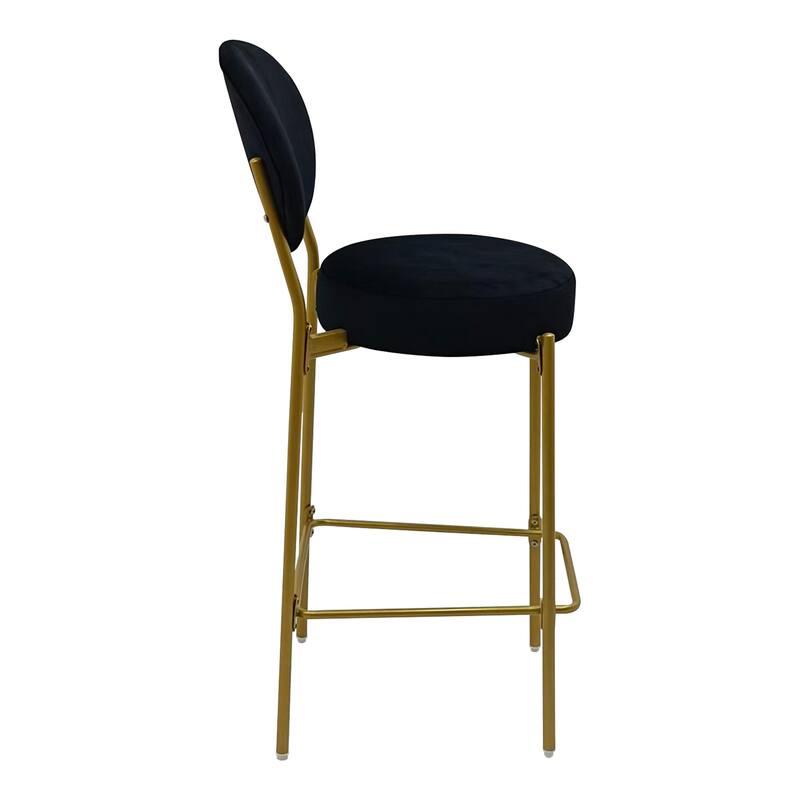 Velvet Upholstered Bar Stools Set of 2, Round Counter Stools with ergonomic Backrest, Breakfast Bar Chairs with Metal Legs
