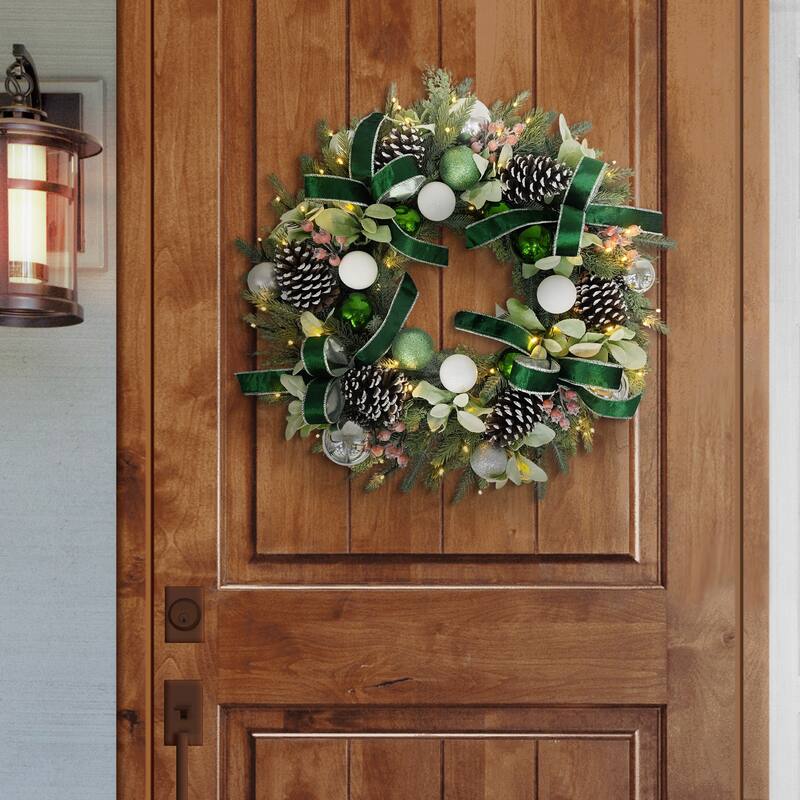 Puleo International 26" Pre-Lit Artificial Adorned Christmas Wreath