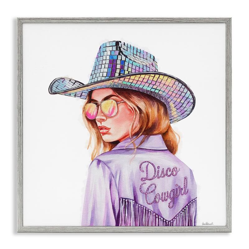 Stupell Purple Disco Cowgirl Framed Giclee Art Design By Amanda Greenwood - 12 x 12 - Grey