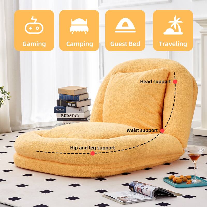 Folding Sofa Chair with 5 Adjustable Positions Plush Floor Lounge Chair
