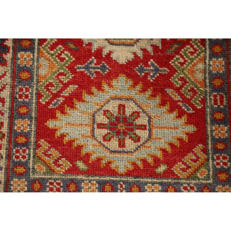 Geometric Kazak Oriental Foyer Rug Handmade Red Wool Carpet - 2'0" x 2'11"