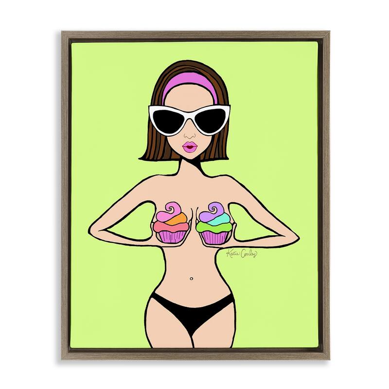 Stupell Glam Summer Gal & Cupcakes Framed Floater Canvas Wall Art Design By Katie Conley - 25 x 31 - Brown