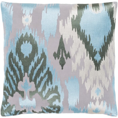 Dobra Grey Embroidered Ikat Throw Pillow Cover (18" x 18")