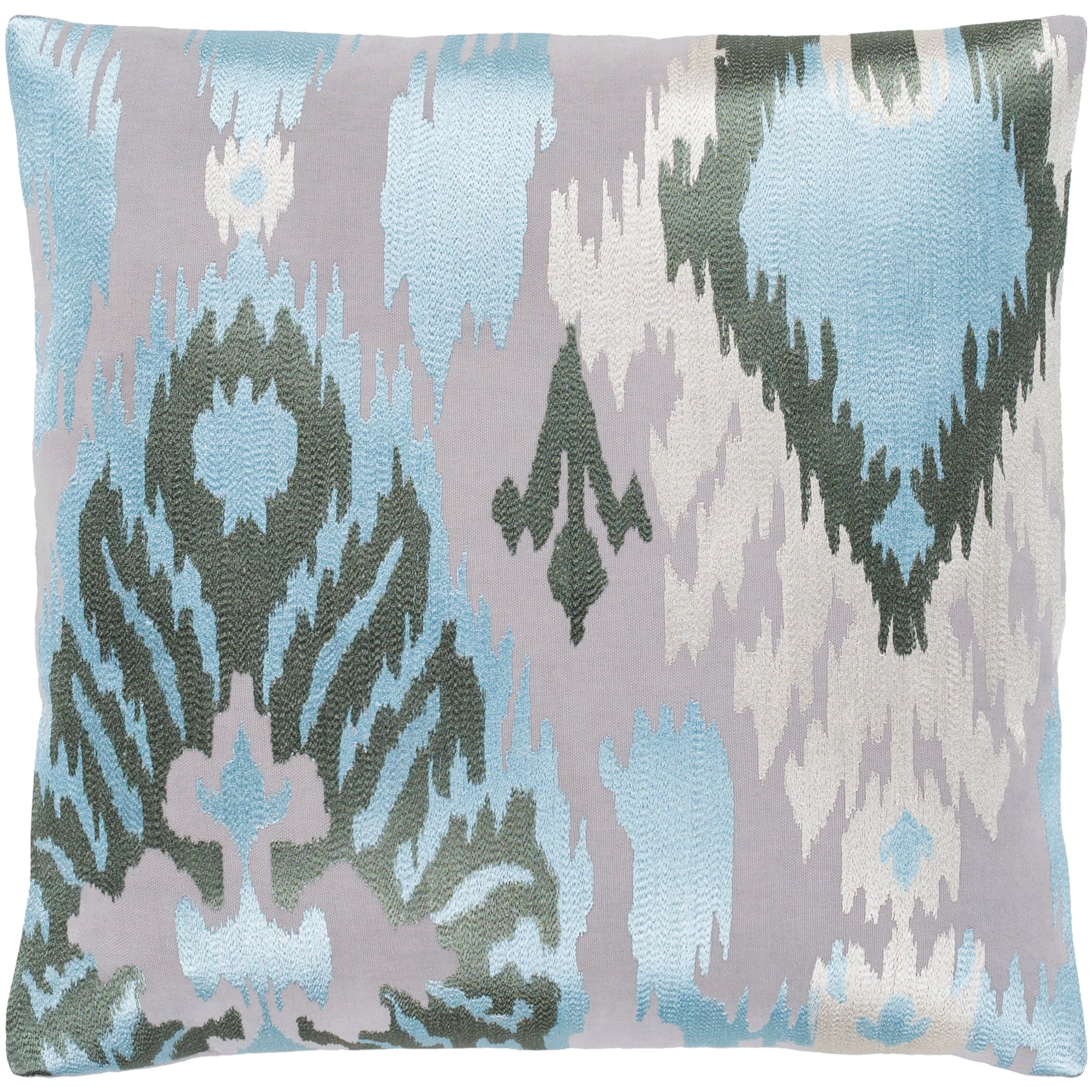 Dobra Grey Embroidered Ikat Throw Pillow Cover (18" x 18")