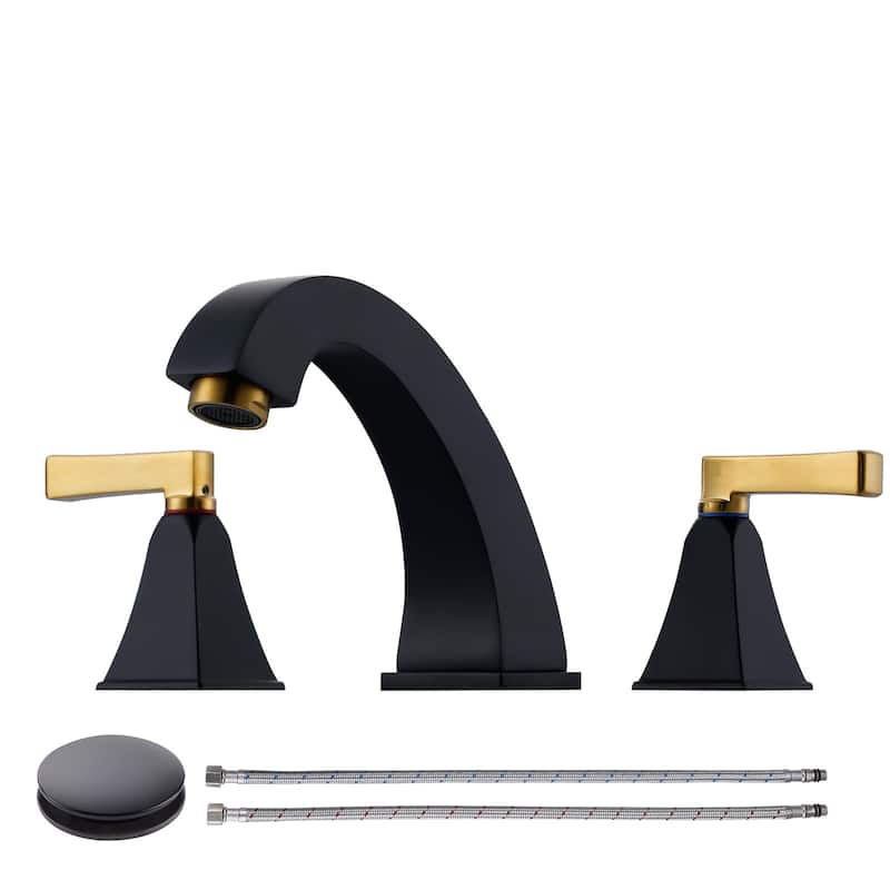 WOWOW 8 in. Widespread Double Handle Bathroom Faucet - Brushed Gold