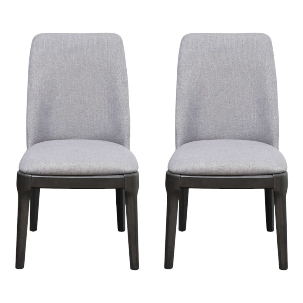 Light Grey Linen Side Chairs, Solid Wood Legs, Set of 2 - 23" L x 21" W x 39" H