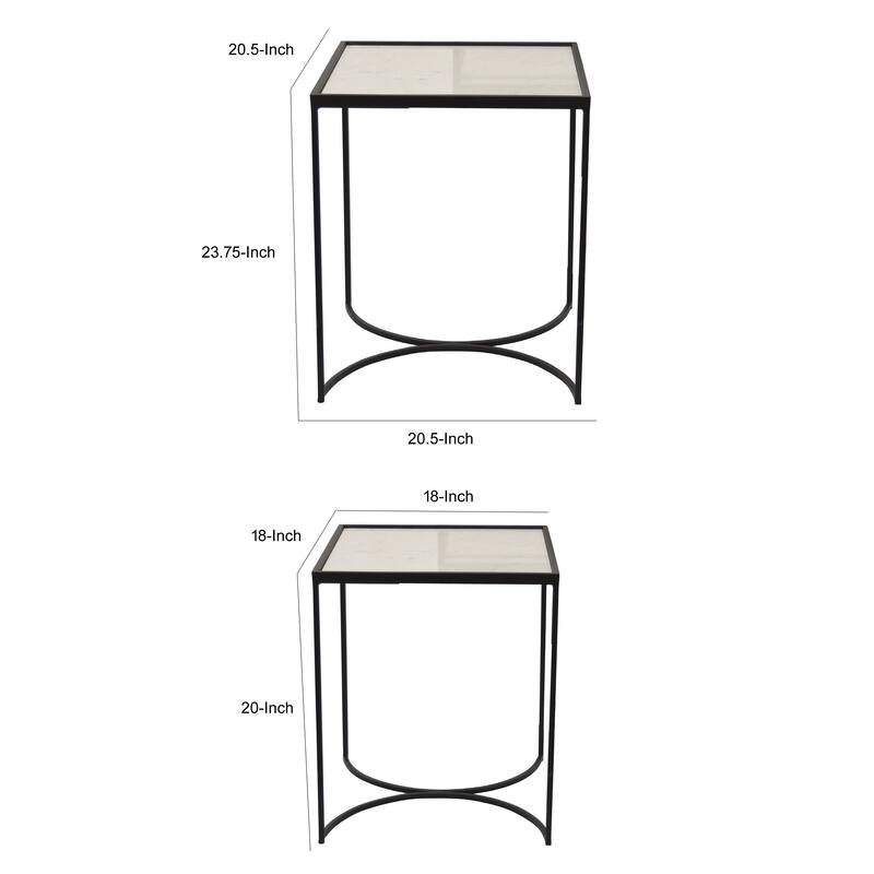 24 Inch Plant Stands Set of 2, White Marble Top, Minimalist Black Frame