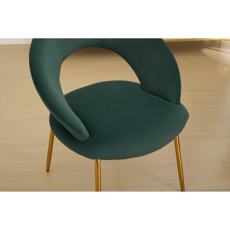Set of 1 Dining Chairs With Curved Backrest and Golden Metal Legs