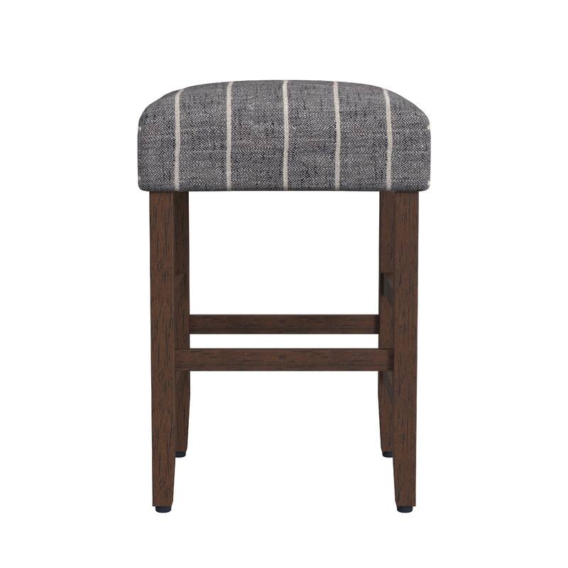 Mola Backless Counter Height Stool, Navy Blue Striped Polyester, Brown