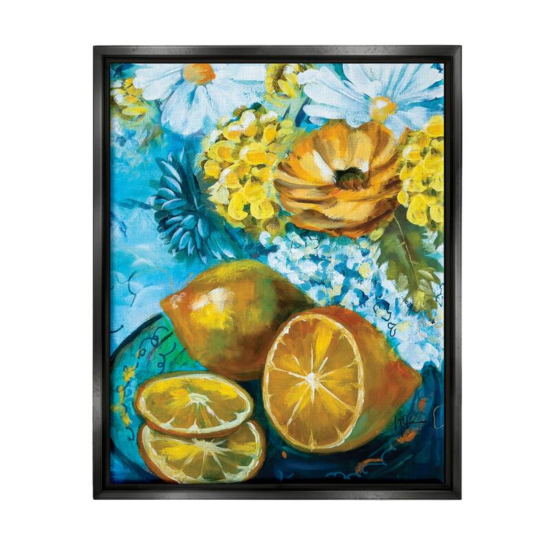 Stupell Lemons & Flowers Painting Framed Floater Canvas Wall Art Design by Linda McClure - 17 x 21 - Black