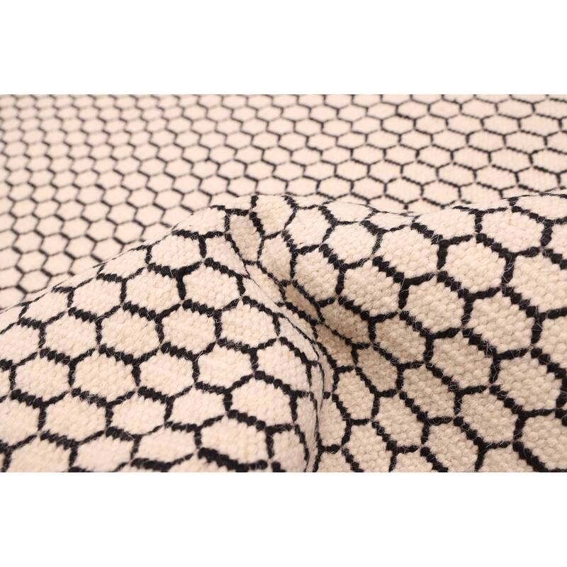 ECARPETGALLERY Flat-Weave Nevada Cream Wool Kilim - 5'5 x 7'4