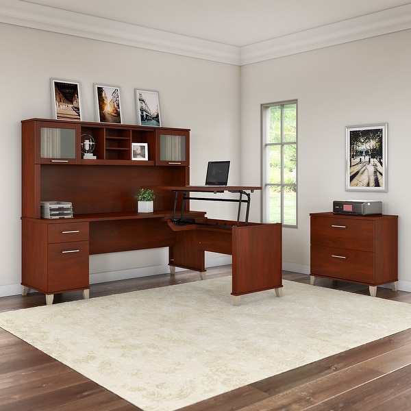Somerset 72W Sit to Stand L Shaped Desk with Hutch and Cabinet in Gray On Sale Bed Bath Beyond 27479844