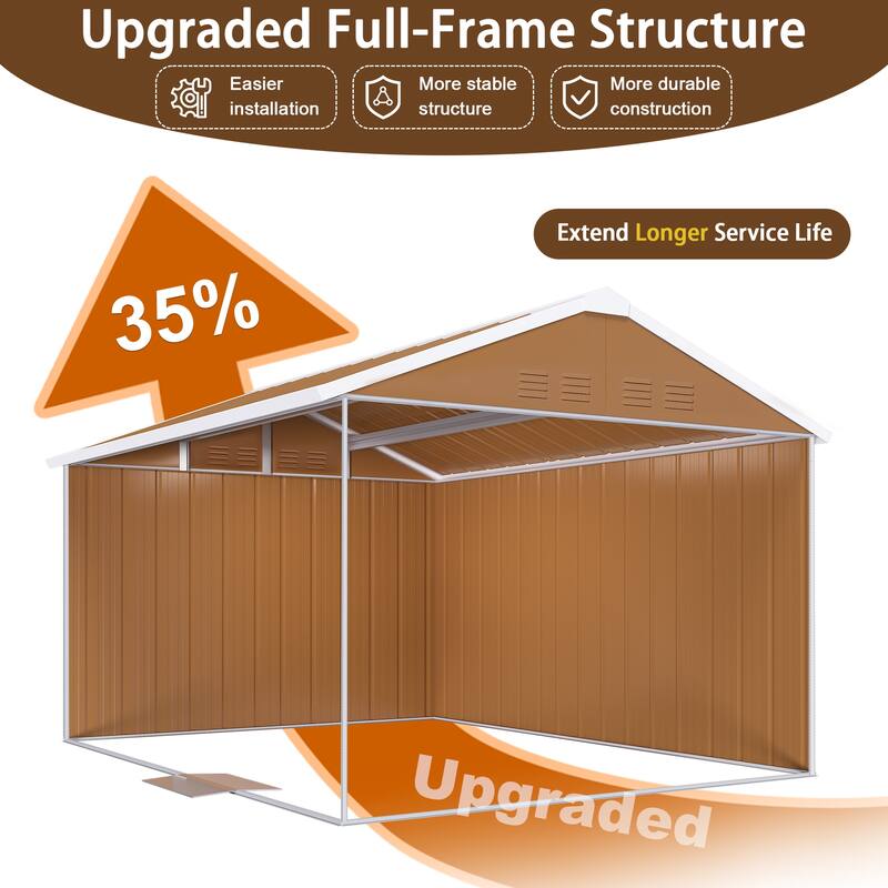 12x8 FT Heavy-Duty Metal Storage Shed with Windows, Lockable Door & Ventilation - Weatherproof Outdoor Garden Shed. - 12x8 FT