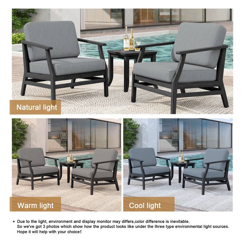 2 Set Patio Teak Wood Outdoor Chair and Side Table Set with Cushions